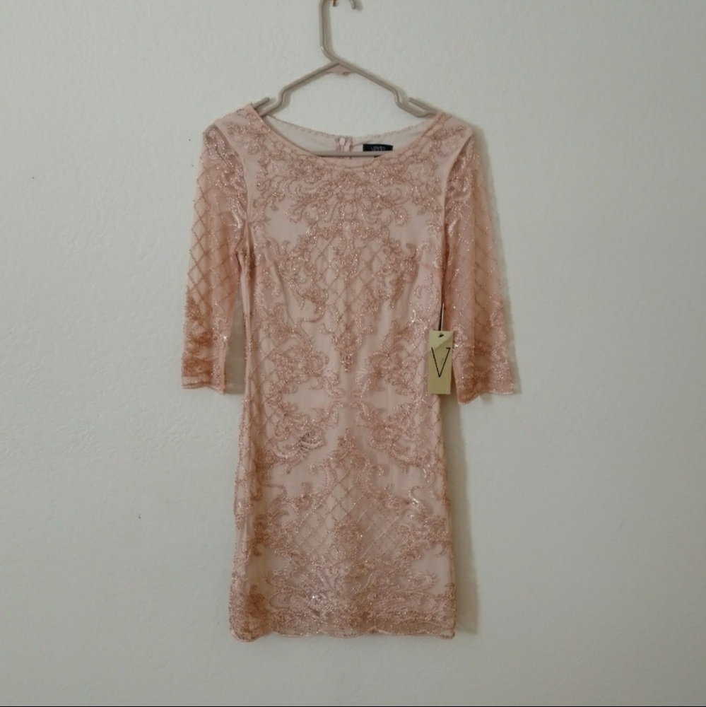 Blush pink sequin 3/4 sleeve dress